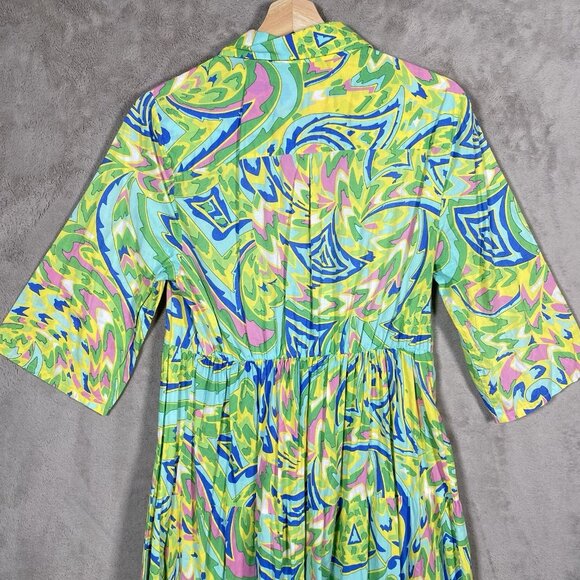 Zara Maxi Shirt Dress M Printed Colorful Vibrant Maximalism Lightweight Tiered - Picture 10 of 16